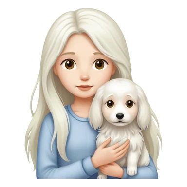 Long-haired girl holding a white long-haired dog sticker