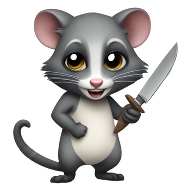 A possum holding a knife sticker