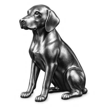               Apply a high-end, photorealistic metallic chrome material to the provided {subject}. The material should have a smooth, slightly curved surface with subtle reflections and soft shadows, resembling brushed or polished silver metal. Preserve the exact shape, proportions, and design of the original object. Set it against a solid black background (#000000) in 8K resolution. The lighting should enhance the beveled edges and reflective highlights, creating a sleek, premium finish. {subject} = dog sticker