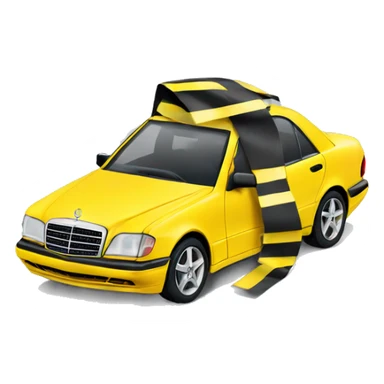 Mercedes covered with black and yellow tape sticker