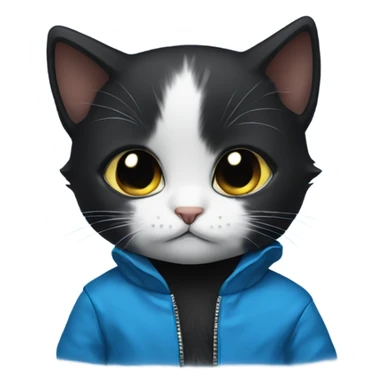  Black kitten with tears and a blue jacket  sticker
