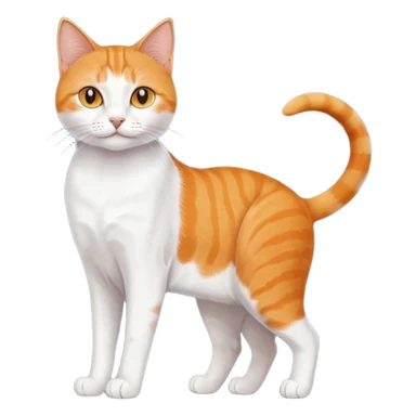 full body orange domestic shorthair slim cat with yellow/orange eyes paw being white and the other being half sticker