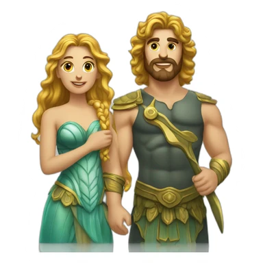 Couple poseidon (trident) et sirène sticker