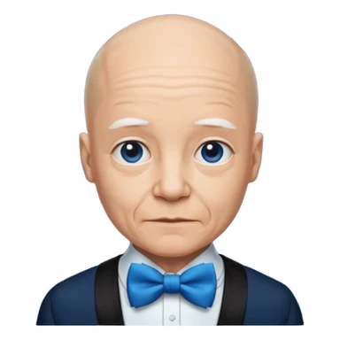 Bald with blue bow tie, midnight balck dress, age. sticker