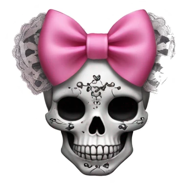 coquette detailed gothic skull with cute pink lace bow sticker