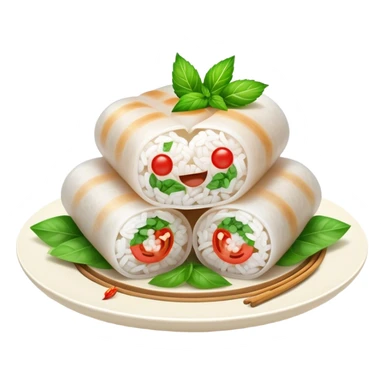 Bánh Cuốn Cinematic Realistic Bánh Cuốn Dish Emoji, depicted as delicate steamed rice rolls garnished with chopped mint on top, rendered with lifelike textures and fresh, vibrant lighting. sticker