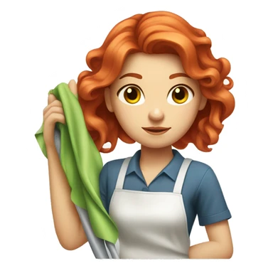 "A beautiful girl with red hair and fair skin, cleaning a dress with a cloth. She is focused on the task and looks determined." sticker