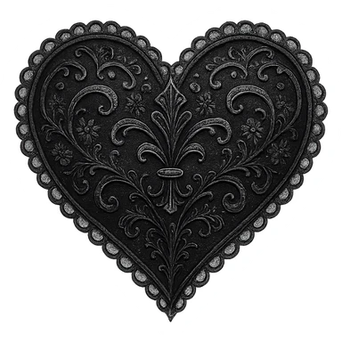 gothic heart, black lace and silver accents, no background sticker