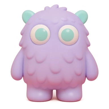 fluffy monster with soft fur texture, big round eyes, small ears, pastel color palette, toy-like sticker