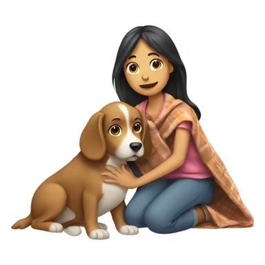 Girl petting a dog with a blanket on it sticker