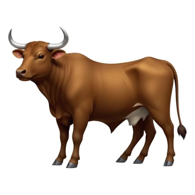 cinematic-[brown bull]-realistic-full-body-standing-emoji,-tail-flicking-lazily,-head-tilted-dramatically,-sleek-[brown]-fur,-simplified-yet-realistic-focused-features,-highly-detailed,-glowing-with-an-almost-sarcastic-glow sticker