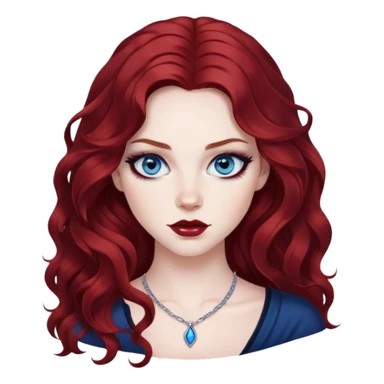 pretty baddie, dark red wavy hair, pale skin, long hair, blue eyes, bold black eyeliner sticker