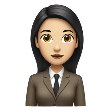 Female defense attorney with long black hair with brown suit sticker