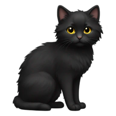black only cat female fluffier full body sticker