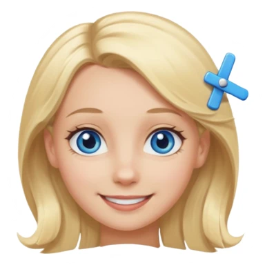blonde girl, blue eyes with clips in hair and big forehead sticker