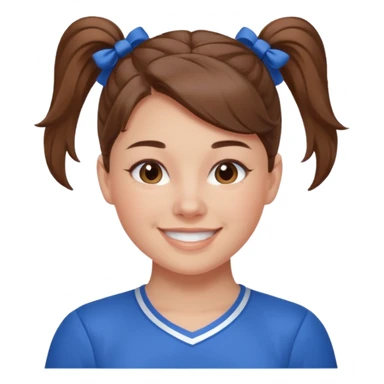 brown hair blue cheerleading shirt no bangs with a high pony smiling sticker