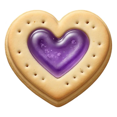 Realistic shortbread cookie in the shape of a heart with Pale Purple color jelly middle filling and sprinkled powder sugar on top. sticker