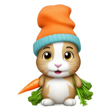 Bunny in a winter hat with a carrot sticker
