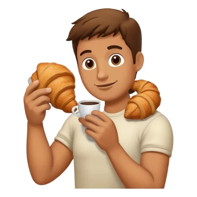 homme qui mange un croissant et qui a un café dans l'autre main sticker