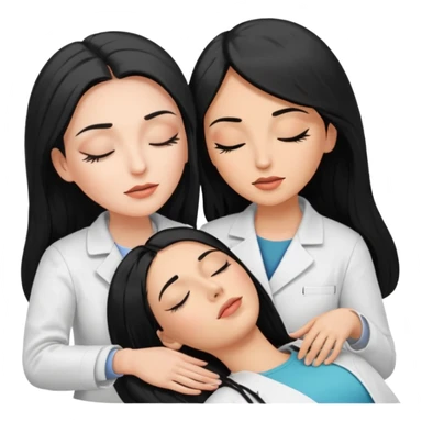 mulher branca cabelo longo e preto aplicando cilios em outra mulher que esta deitada em uma maca de olhos fechados sticker