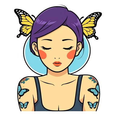  An Asian woman with tattoos of butterflies sticker