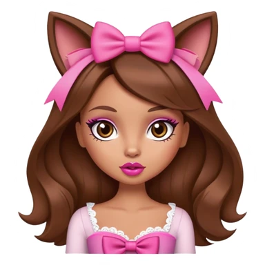 Bratz doll character with brown hair, pink bow, big lips, and foxy eyes sticker