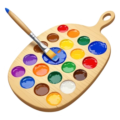 Paint palette with colorful paints and brush sticker