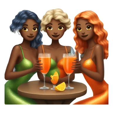 Three beautiful bright skin mermaids drinking aperol sticker