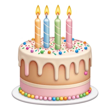 Beige, white and light pink birthday cake with candles and rainbow sprinkles sticker