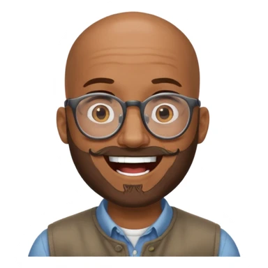 bald headed brown man salt and pepper beard glasses laughing sticker