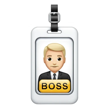 Id badge that has the letters “boss” on it sticker