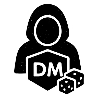 minimalist solid icon representing Dungeon Master for DnD TTRPGs with worn distressed effect sticker