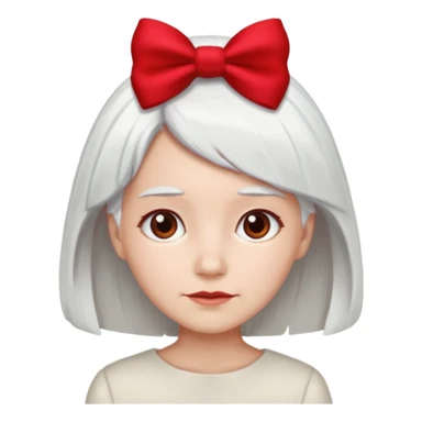 back view of white hair with red bow sticker