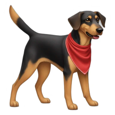 coonhound and German shepherd mix dog wearing red bandana and walking left sticker