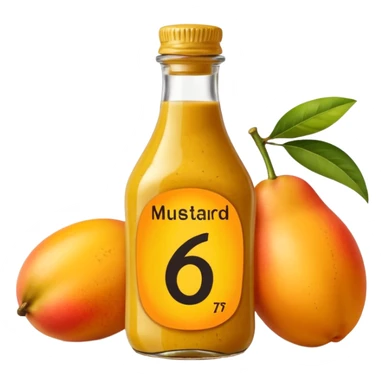 Bottle of mustard that says 67 with mangoes next to it sticker