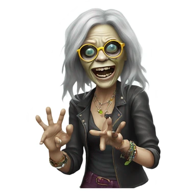  janis joplin zombie  dancing with circle glasses sticker