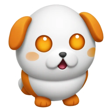 Create an emoji-style image of Clicky, the plush toy mascot with an orange map pin shape (hex code #EA5631), featuring a white round face and cute facial features sticker
