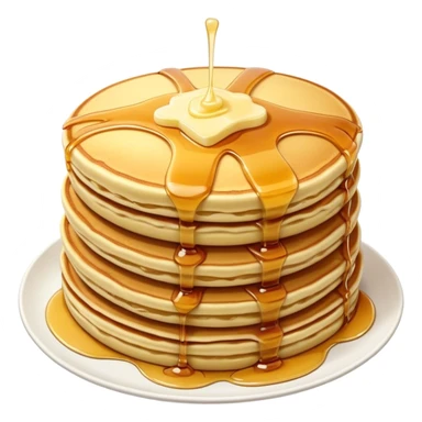 Cinematic fluffy golden pancakes, stacked high, drizzled with maple syrup, topped with fresh butter melting on top, light dusting of powdered sugar, warm and inviting, soft glow and mouthwatering. sticker