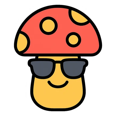 colorful icon of a mushroom with sunglasses and a smile sticker