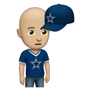 Bald white male holding dark blue Dallas Cowboys hat. He’s crying because he’s ashamed of being bald  sticker