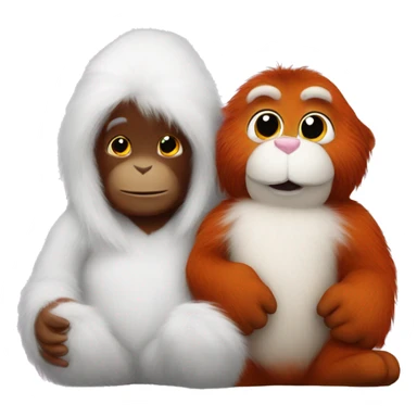 whithe bunny holds an orangutan peluche sticker