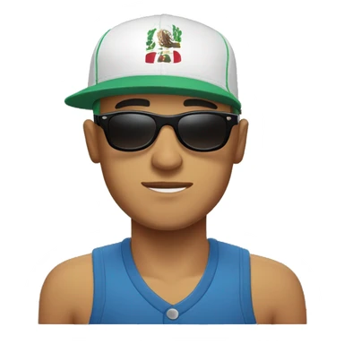 Bald Mexican young man with round face a baseball cap and dark cool sunglasses looking cool sticker