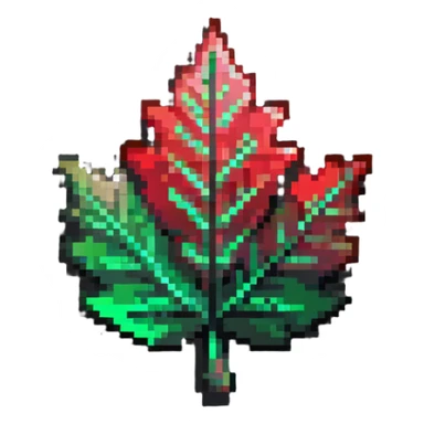 Pixel art leaf-shaped member badge with green to red gradient like changing seasons sticker