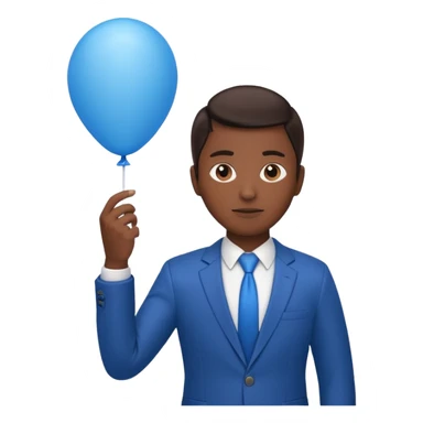 dark brown skin, office suit, hold blue balloon sticker