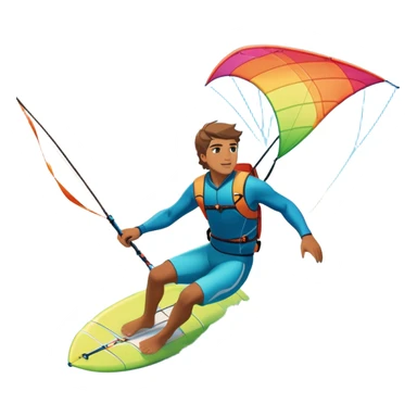 A professional kite surfer riding the waves, holding the kite in front of them as the wind fills the sail, propelling them across the water. The backdrop features a stunning landscape with a vibrant sky, crashing waves, and a sense of motion and adventure. sticker