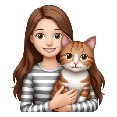 smiling girl with long hair holding a cat with silver stripes sticker