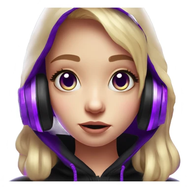 Russian cute blond girl wearing black hoody with violet letters "OMG", in vr headset. Cyberpunk style. Violet neon. sticker