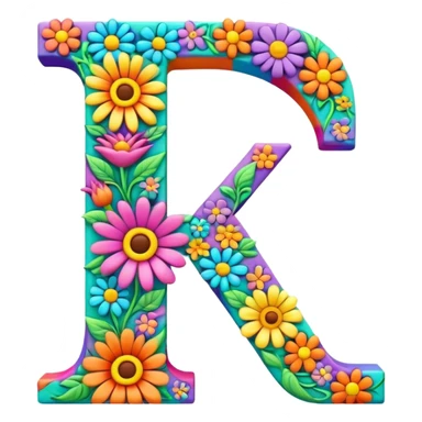 3D, gothic style psychedelic colored Letter “I” with hippie style flower border sticker