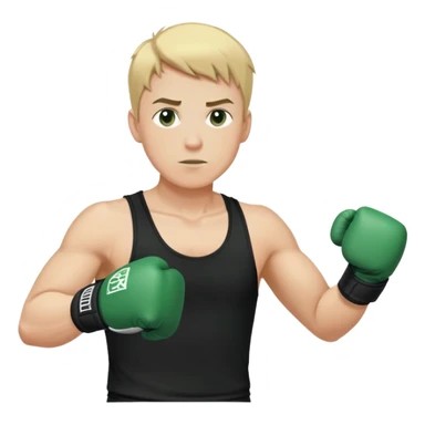 Blonde short hair boxer guy in black tank top holding hands in boxer stance. Wearing dark green boxer gloves sticker
