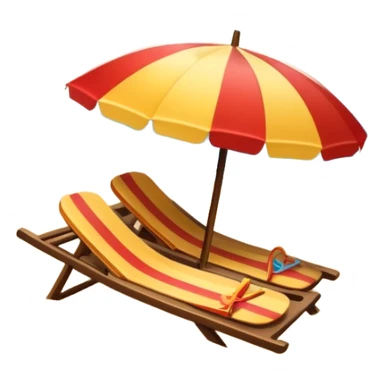 Icon for Beach Tourism: a sandy beach with a sun umbrella and flip-flops, with the ocean waves in the background. The icon should capture the relaxation and fun of a beach vacation. Transparent background sticker